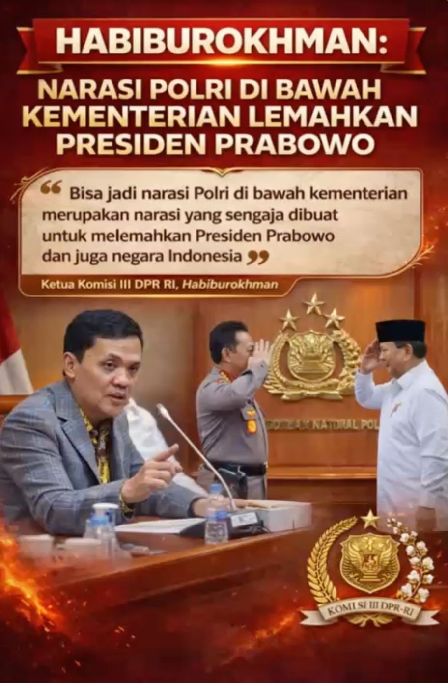 Berita Polisi : Habiburokhman: Narasi Polri di Bawah Kementerian Lemahkan Presiden Prabowo